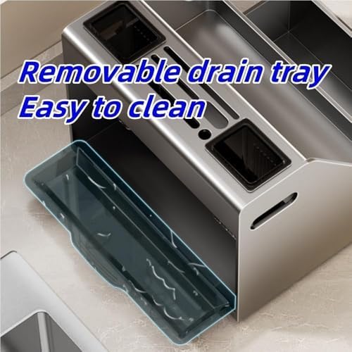 Multifunctional Metal Kitchen Knife Block & Spice Rack with 2 Chopstick Holders - Stylish Cutlery Organizer for Kitchen Countertops & Home Decor (Gray)