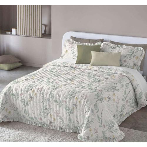 TEXTIL ANTILO Daliana Colcha Bouti Estampado con Volante de FUNDECO (135 cm, Beige)