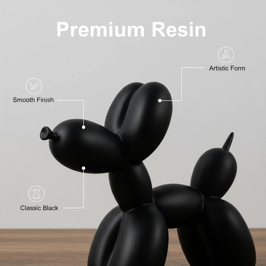 Sculpture Chien Ballon Statue Décoratives, pour Bureau Salon Chambre à Coucher décoration Matériel de Résine, 8.7 inches (Noir)