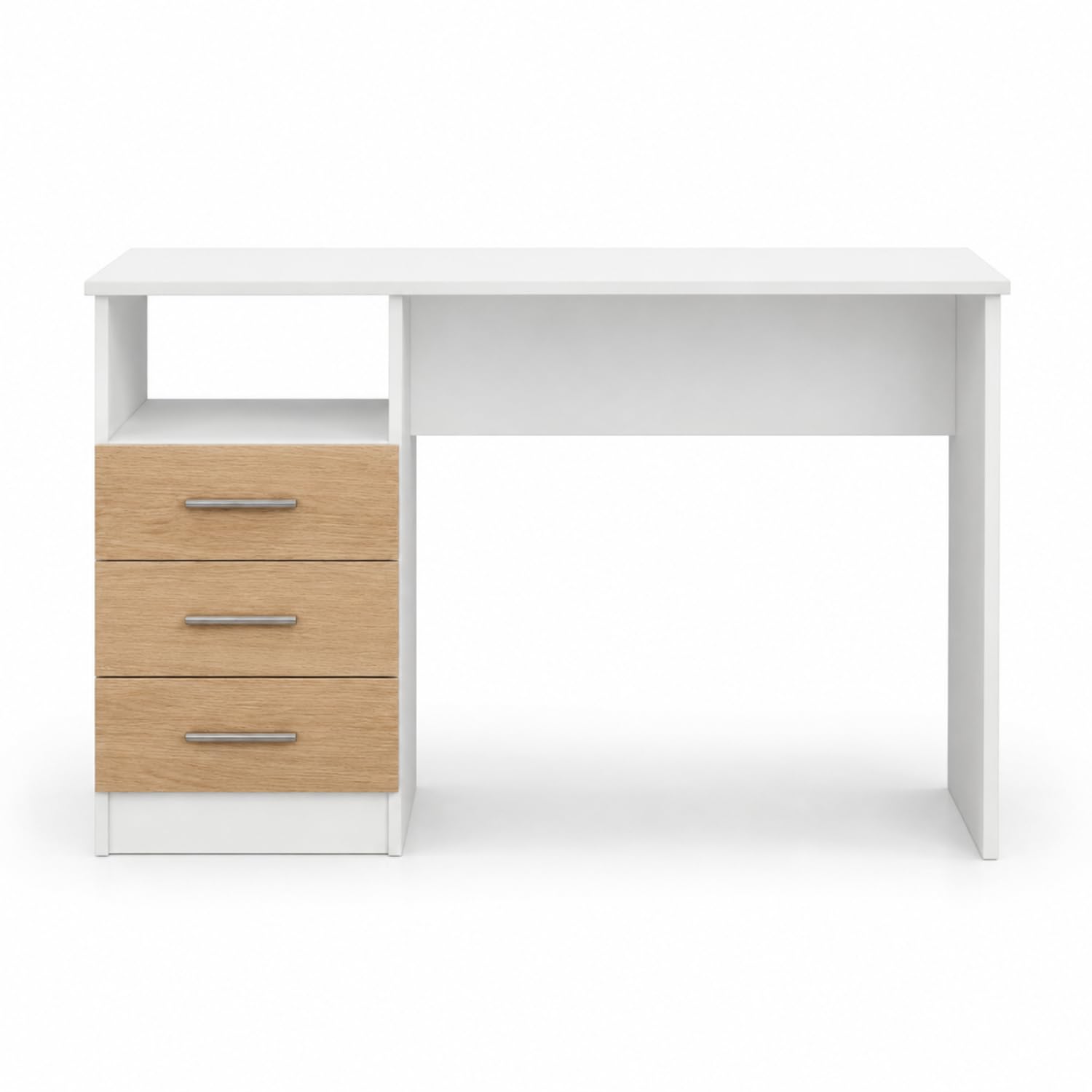 Scrivania Per PC Con Cassetti Laterali Mobile Salvaspazio Desk Da Studio Ufficio E Cameretta 120 X 72 X 48 Cm Bianco E Rovere