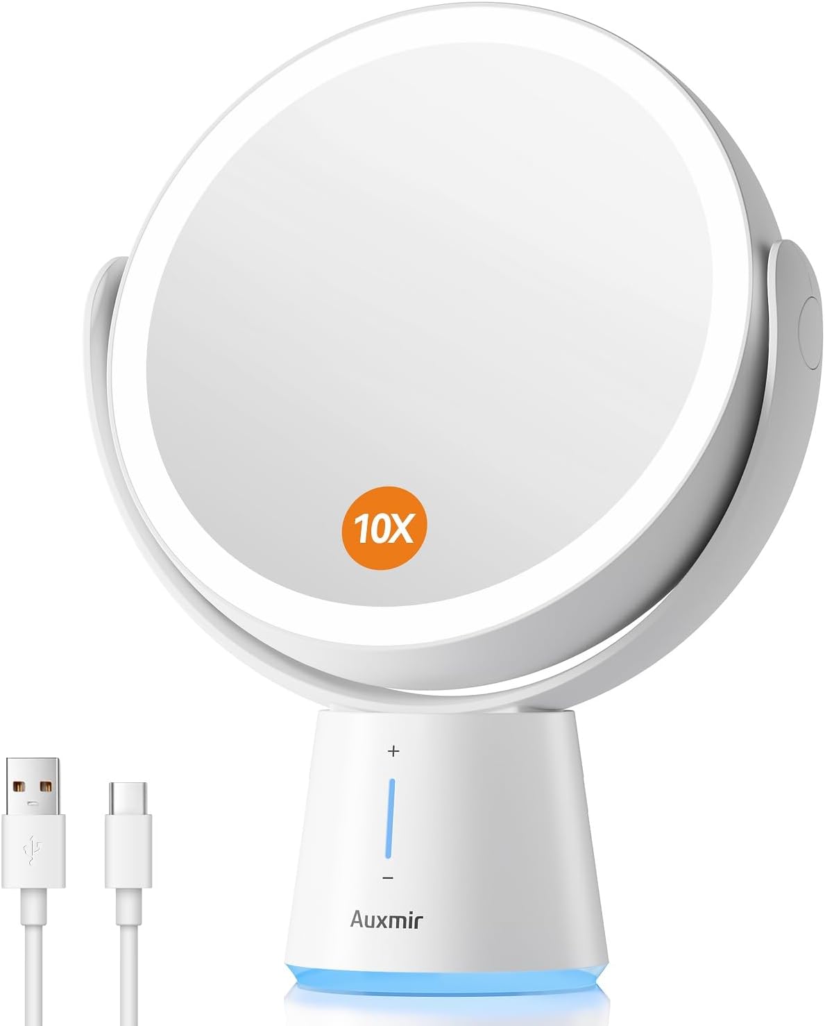 Lighted Makeup Mirror, 2500mAh Rechargeable Magnifying Mirror with Lights and 1X/10X Magnification, Double Sided HD Vanity Mirror with 360° Rotation, 5 Adjustable Brightness, Gift for Women 5 Brightness Levels