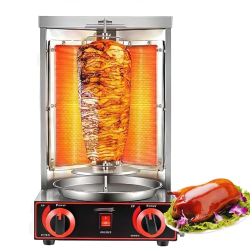 Vertikaler Rotisserie Ofengrill mit Ölauffangpfanne - Elektrische Shawarma Maschine, Gyros Rotisserie Grill, Edelstahl, 360° Drehbarer Kebab Drehofen, 300℃ Einstellung