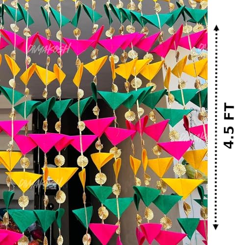 Image of Divyakosh Decorative Triangle 4.5 FT, Pack of 10 Hanging Gotta Tassel Felt Strings for Mehndi, Haldi, Wedding /Backdrops, Color Theme Party, Festivals Decoration