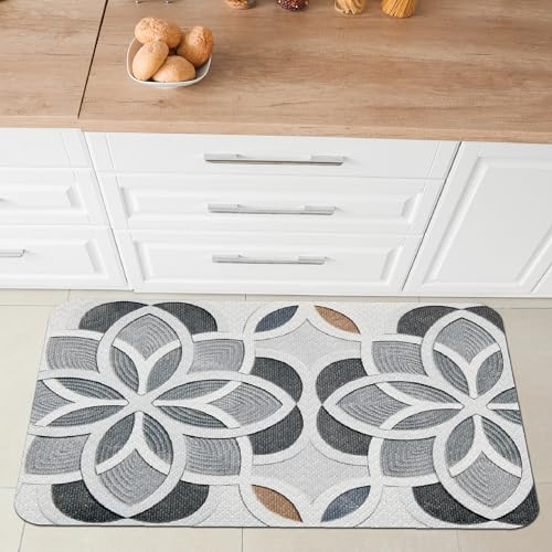 Comart, Tapis Malaga pour cuisine et couloir, tapis multi-usages, PVC antidérapant, imperméable et absorbant, décoration géométrique, 55 x 75 cm, lavable en machine, design moderne, fabriqué en Italie