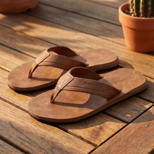 Image of AX BOXING Mens Flip Flops Leather Thong Sandals Casual Comfort Slides Slippers