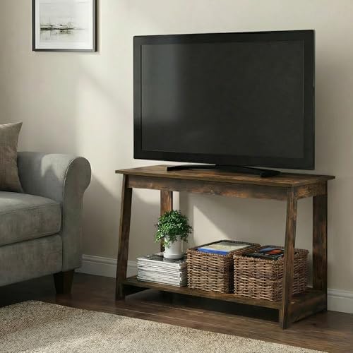 Image of Furinno Beginning TV Stand, 2-Tier Rectangular Entertainment Center with Shelf, TV Console for TV up to 36 Inch, Open Back, for Living Room, Bedroom, Amber Pine