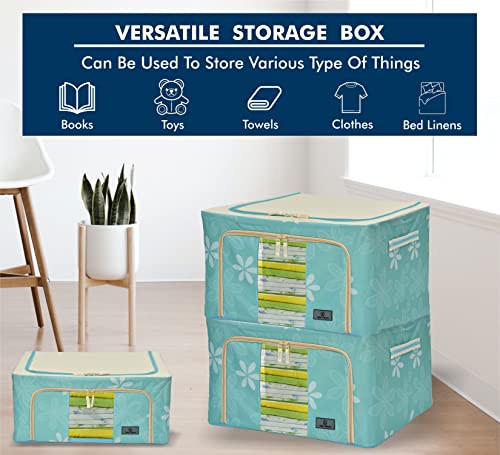 Image of Yellow Weaves Foldable Cloth Storage Box /Wardrobe Organizer, 44 LTR, 2 pieces, Blue