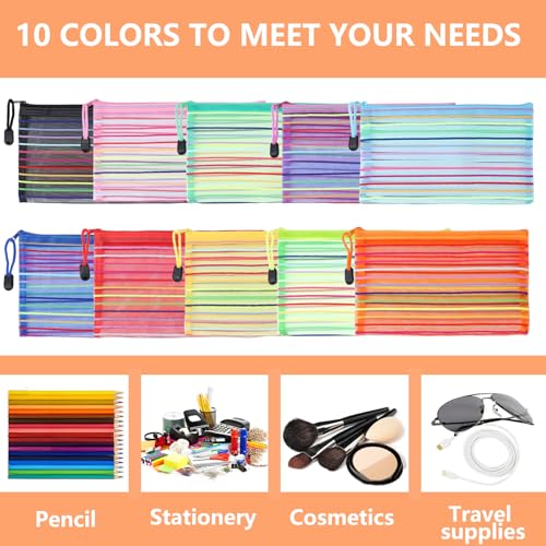 Image of 20 Pack 10 Colors Pencil Pouch Bulk Mesh Zipper Pouch Bags, Small Storage Bag, Multipurpose Pencil Case for School and Office Supplies, Travel Accessories