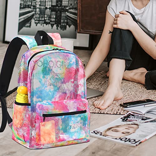 Ledaou Mesh Backpack For Kids Girls Semi-Transparent Mesh School Backpack Bookbag Lightweight Casual Daypacks For Beach Gym Travel (Tie Dye Orange) #TOP4