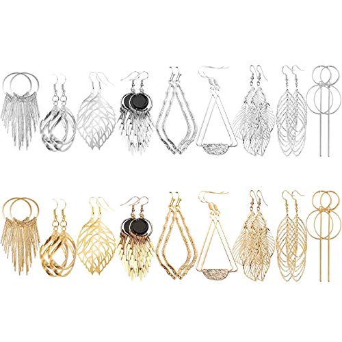 Pollenzic 18 Pairs Dangle Earrings Set -Statement Earrings For Women -Boho Earrings-Gold Earrings Silver Earrings For Women-Hypoallergenic Earrings For Women Sensitive Ears-Fashion Jewelry
