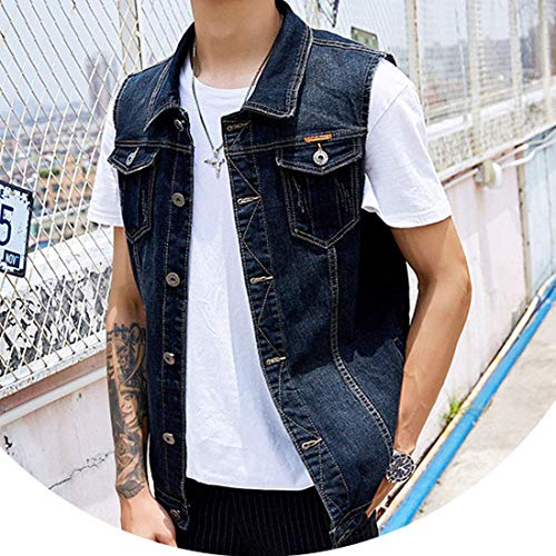Image of Men's Casual Button Up Denim Vest Vintage Sleeveless Jeans Vest Jacket