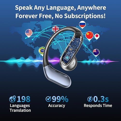 AI Translation Earbuds Real Time - Translator Headphones 198 Languages, Audifonos Traductores Inglés Español Translating Earbuds Wireless Bluetooth 6.1 for Travel, Meeting & Learning - Classic Black — view 2