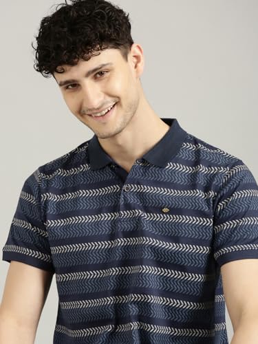 Image of JOVEN Mens Printed Polo Neck Half Sleeve Regular Fit Mercerised Cotton T-Shirt