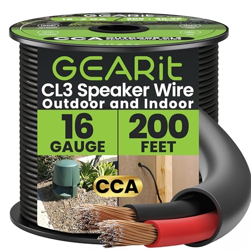 GEARit Outdoor Speaker Wire CL3 Rated, 16 Gauge Speaker Wire, Speaker Cable 200 ft for Outdoor...