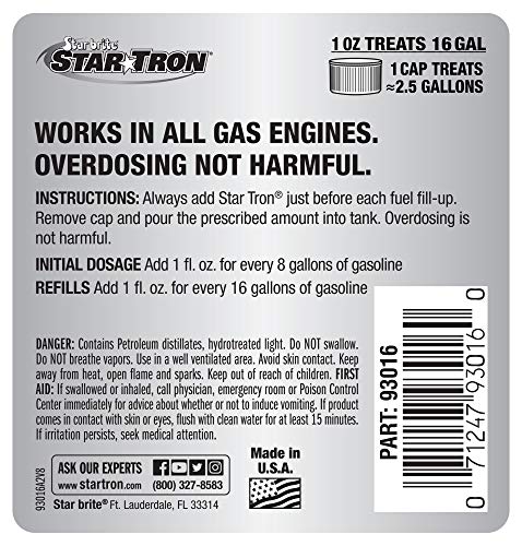 Star Tron Enzyme Fuel Treatment Concentrate, 16 Fl. Oz. – Treats up to 256 Gallons – Rejuvenate & Stabilize Old Gasoline, Cure Ethanol Problems, Improve MPG, Reduce Emissions, Increase Horsepower