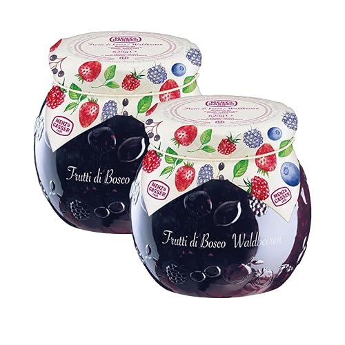 Menz&Gasser, Confettura Extra di Frutti di Bosco Edel Plus, Ideale come Colazione o Spuntino, con Frutta di Alta Qualità in pezzi, 2 Vasi x 620 g