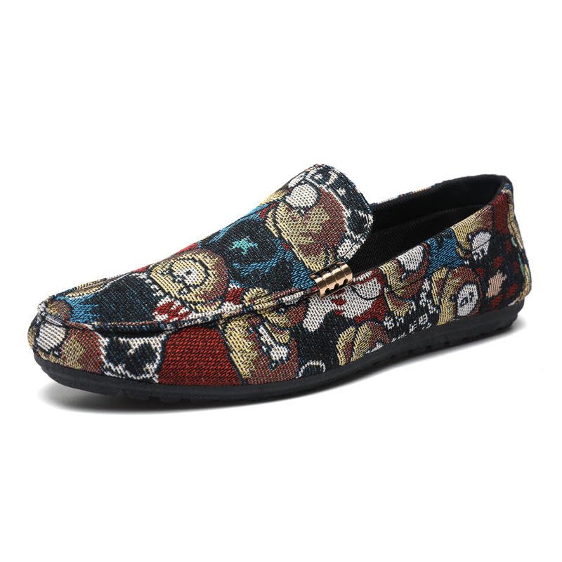 Men's Slip-On Loafers, Multicolour Cartoon Print, Canvas Upper, Casual Flat Driving Shoes-image-13