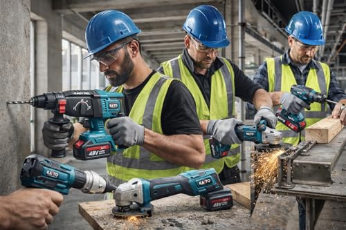 Image of KAITO Cordless Power Tool Combo Kit (4-in-1) | 26mm Rotary Hammer, 100mm Angle Grinder, 450Nm Impact Wrench & 10mm Drill Driver | 4 Lithium-Ion Batteries, 2 Chargers & Carry Case