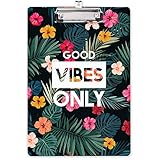 Hongri Wooden Clipboard, Fashion Design Clip Board for Classroom Students,Teacher, Women, Kids, Cute Custom Pattern, Standard Letter Size 9 x 12.5 in with Low Profile Metal Clip, Good Vibes