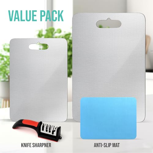HAKKEN 2-Pack 304 Stainless Steel Cutting Boards, 2PCS 245mm and 198mm– Anti-Scratch, Durable & Hygienic Kitchen Boards for Meat, Vegetables, and Food Prep, Easy-to-Clean Surface - HAKKEN