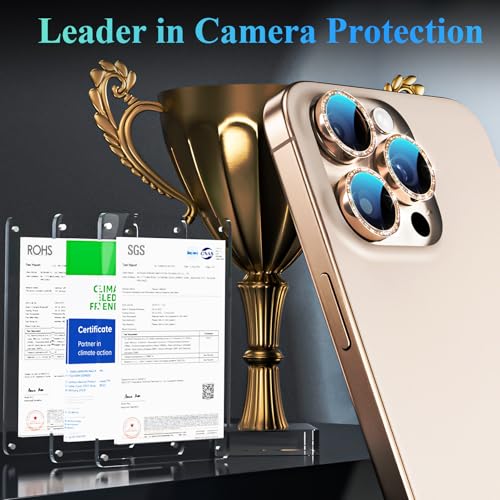 Image of YWXTW Designed for iPhone 16 Pro /iPhone 16 Pro Max Camera Lens Protector Bling, [New Glitter Design] Individual Metal Tempered Glass Camera Cover Accessories Case Friendly (Desert Titanium)