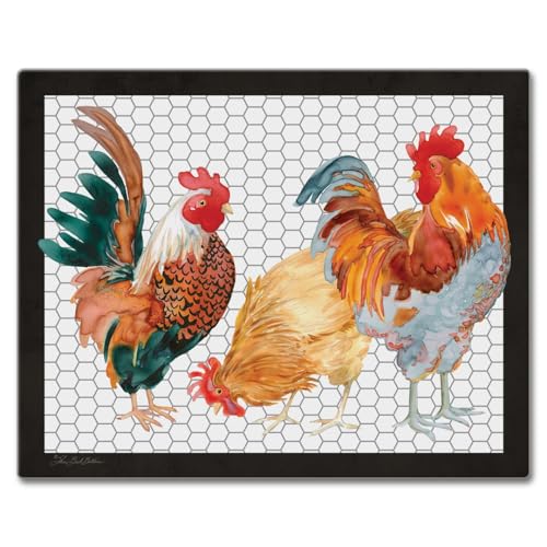 CounterArt Whimsical Roosters 3mm Tempered Glass Cutting Board Manufactured in