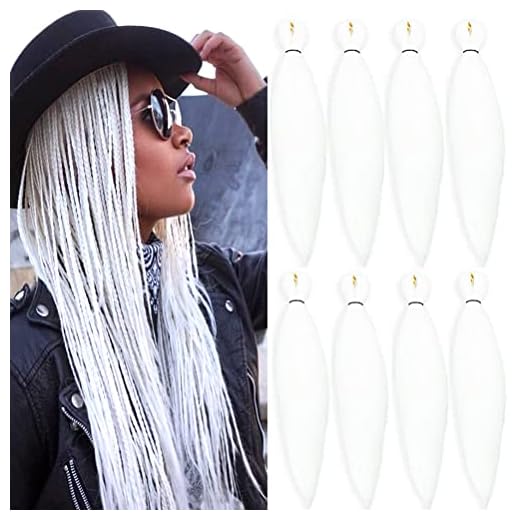 SHUOHAN 8 Packs Pre-stretched 26 Inch Braiding Hair Extensions Yaki Texture Professional Crochet Braids Hair Hot Water Setting Synthetic Hair for Twist Braid White