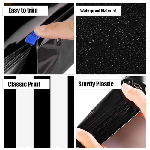 Image of Kochorie 100 Ft x 54 Inch Black & White Striped Tablecloth Roll with Cutter Box Disposable Halloween Plastic Tablecloth Cut to Size Table Cover Backdrop for Halloween Backdrop Stage Party Supplies