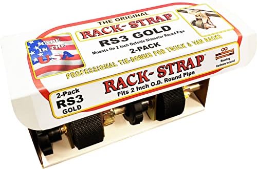 2 Pack, Rack-Strap Ladder Rack Tie-Downs, Round Mounting Bracket, RS3 Gold 2 Inch Diameter Round Mounting Bracket, Bolt Mounting Hardware Included, 8 Foot Black Strap