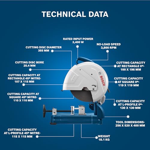 Image of Bosch GCO 14-24 J Heavy Duty Corded Electric Metal Cut Off / Chop Saw, 2,400W, 355 mm, Soft Start, Spindle Lock, Robust Base, 18 Kg + 1 Bosch cutting disc, 1 Year Warranty