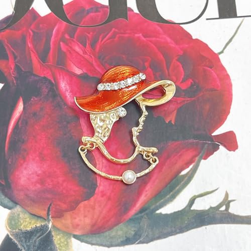 Image of Elegant Lady Lapel Brooch Pin for Women Crystal Rhinestone Faux Pearl Hat Red Enamel Pins Vintage Backpacks Badges Suit Dress Accessories Jewelry Gifts