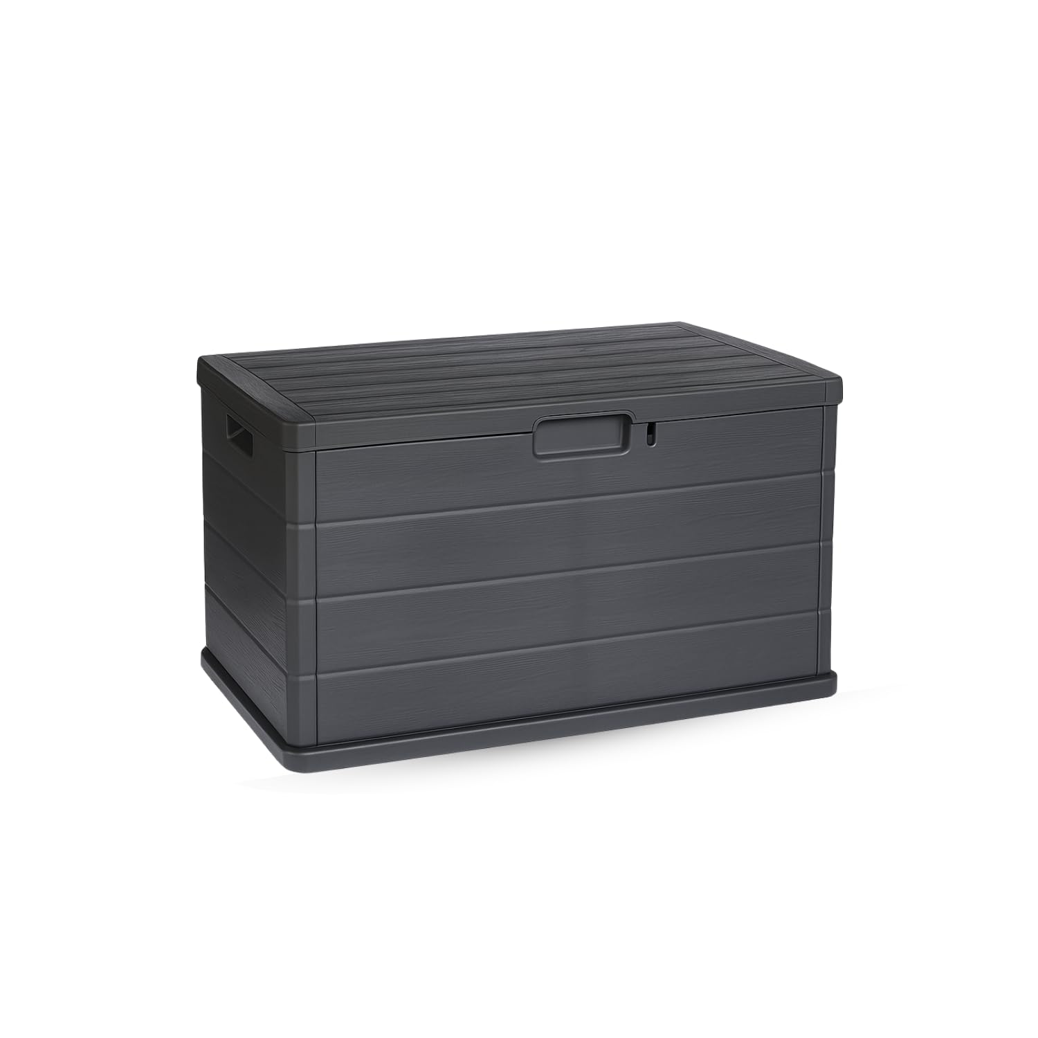 PALUPLUS Baule da Giardino, misura 78x55x52 cm, Cassapanca Effetto Legno Antracite, Impermeabile, Chiusura Lucchettabile, Contenitore da Esterno, Capacità 170 Litri -BET06F