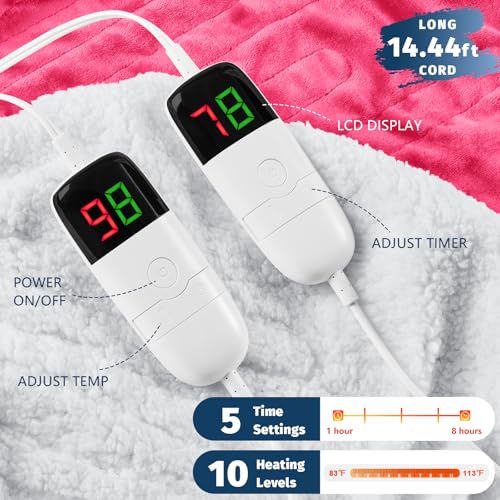King Size Heated Electric Blanket - 90" x 108" with Dual Control, 10 Heating Levels & 8 Hours Auto Off, Soft Warm Flannel Gifts with Over-Heat Protection, ETL & FCC Certified