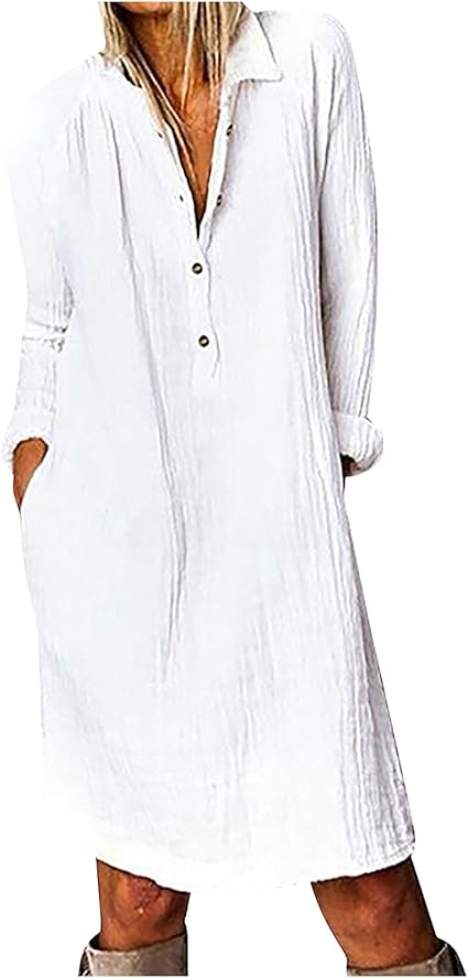 Plain Maxi Long Dress Women's Kaftan Cotton Long Sleeve Casaul Oversized Dress