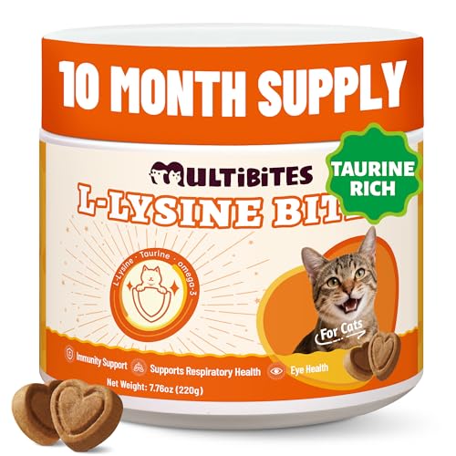 MULTIBITES 330 Bites L-Lysine for Cat Chews with Vitamins and Supplements - Omega 3 Multivitamin Taurine for Cat & and Kittens Treats - Immune Respiratory Eye Health - Chicken Flavor