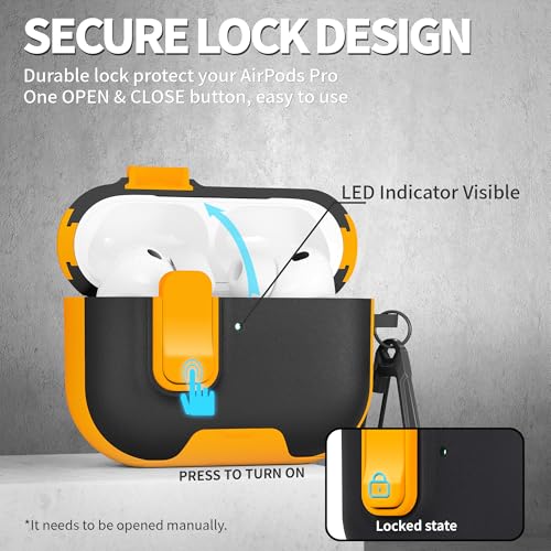 Image of for AirPods Pro 3 Case with Lock,TPU Leather Texture Durability Anti-Lost & Shockproof Protective Cover Accessories with Cleaning Kit in Keychain for Apple iPod Pro 3rd Generation 2025(Yellow /Black)
