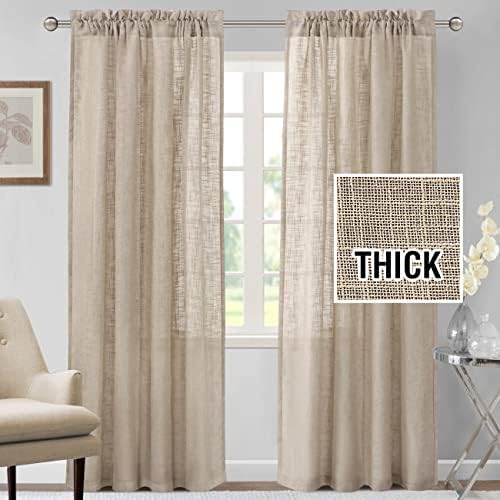 H.VERSAILTEX Linen Curtains 84 inches Long Natural Linen Blended Curtains for Living Room Burlap Linen Textured Curtains Light Filtering Rod Pocket Curtains Bedroom Curtains 2 Panel Sets, Angora