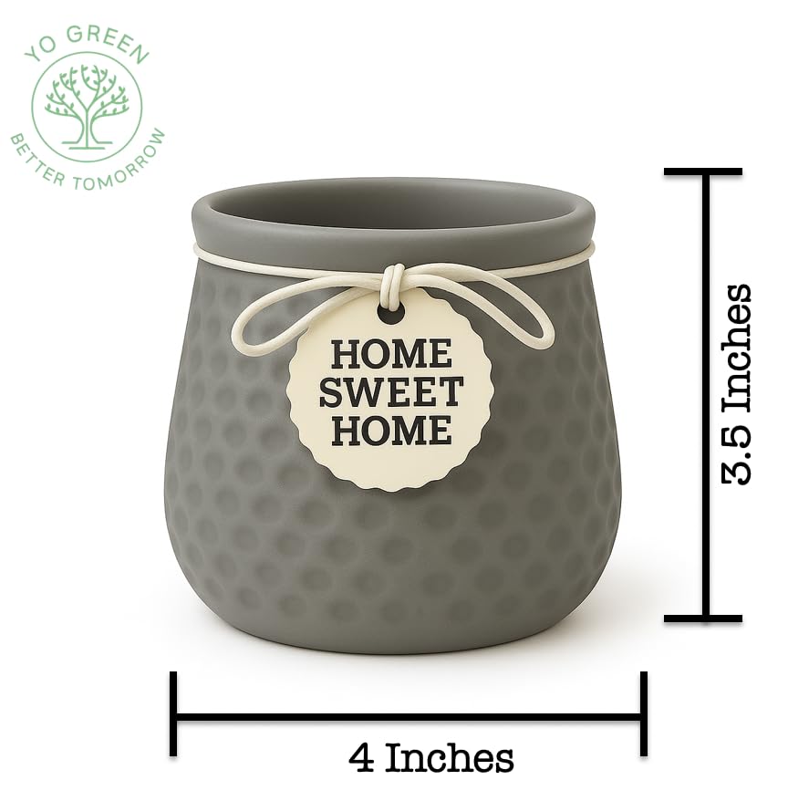 Image of Yo Green Ceramic Plant Pot for Indoor & Outdoor, Modern Planter for Home & Office Decor, Durable, Stylish Finish, Ideal for Tabletop, Shelf, Balcony, Great Gift Idea (Grey, 3 Inches)