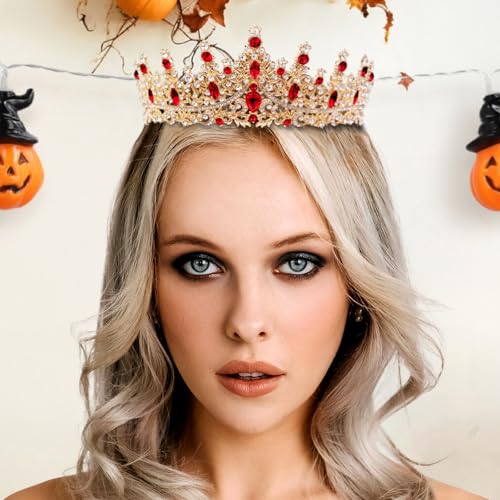 Image of Fesciory Birthday Crown for Women, Gold Plated Crystal Tiara with Sash | Sparkling Princess Queen Tiara, Adult Fit, Birthday, Wedding, Prom, Coming of Age Gifts & Halloween Costume Accessories