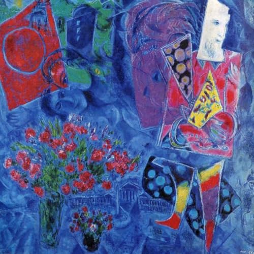 Cuadro abstracto El Mago de Marc Chagall lámina en lienzo de 58x58cm sin enmarcar para salón
