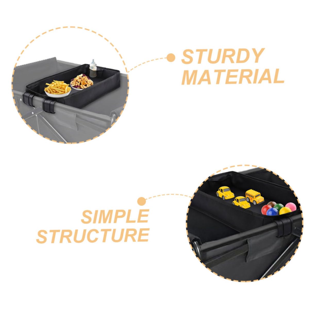 BESTonZON Vassoio Per Passeggino Porta Snack Clip Organizer Per Ragazzo Ragazza Ragazza e Ragazzo Piccoli in Tela Morbida Nero