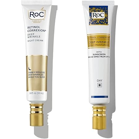 RoC Retinol Correxion Deep Wrinkle Facial Moisturizer Skin Care Bundle: Retinol Correxion Deep Wrinkle Night Cream + Deep Wrinkle Day Cream with SPF 30