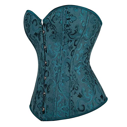 Jutrisujo Corset Femme Bustier Sexy Top Corser Floral Gothique Lacets Push up Vintage Medieval Grande Taille Vert Foncé M