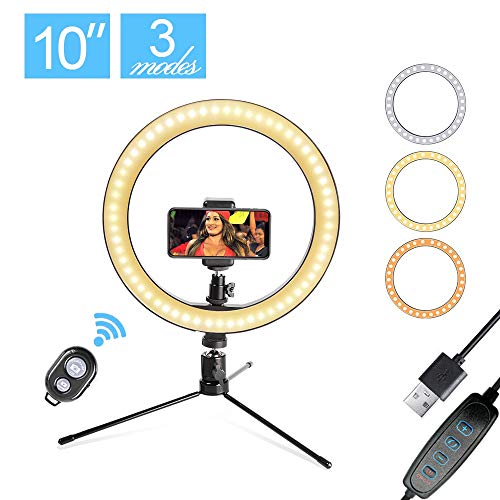 LED 10.2" Desktop Selfie Ring Light with Tripod Stand & Remote Control &10