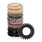 Kitsch Spiral Hair Ties for Women - Creaseless and Dent-free Coil Hair Ties No Damage, Phone Cord Coils | Made of Flexible and Durable Plastic | Ideal for Daily Use - Brunette, 8pcs