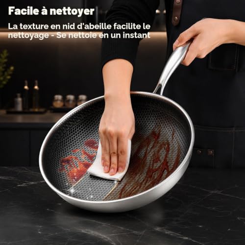 Unichefry Poêle Hybride Inox Antiadhésive 32cm avec Surface Alvéolée – vue 7