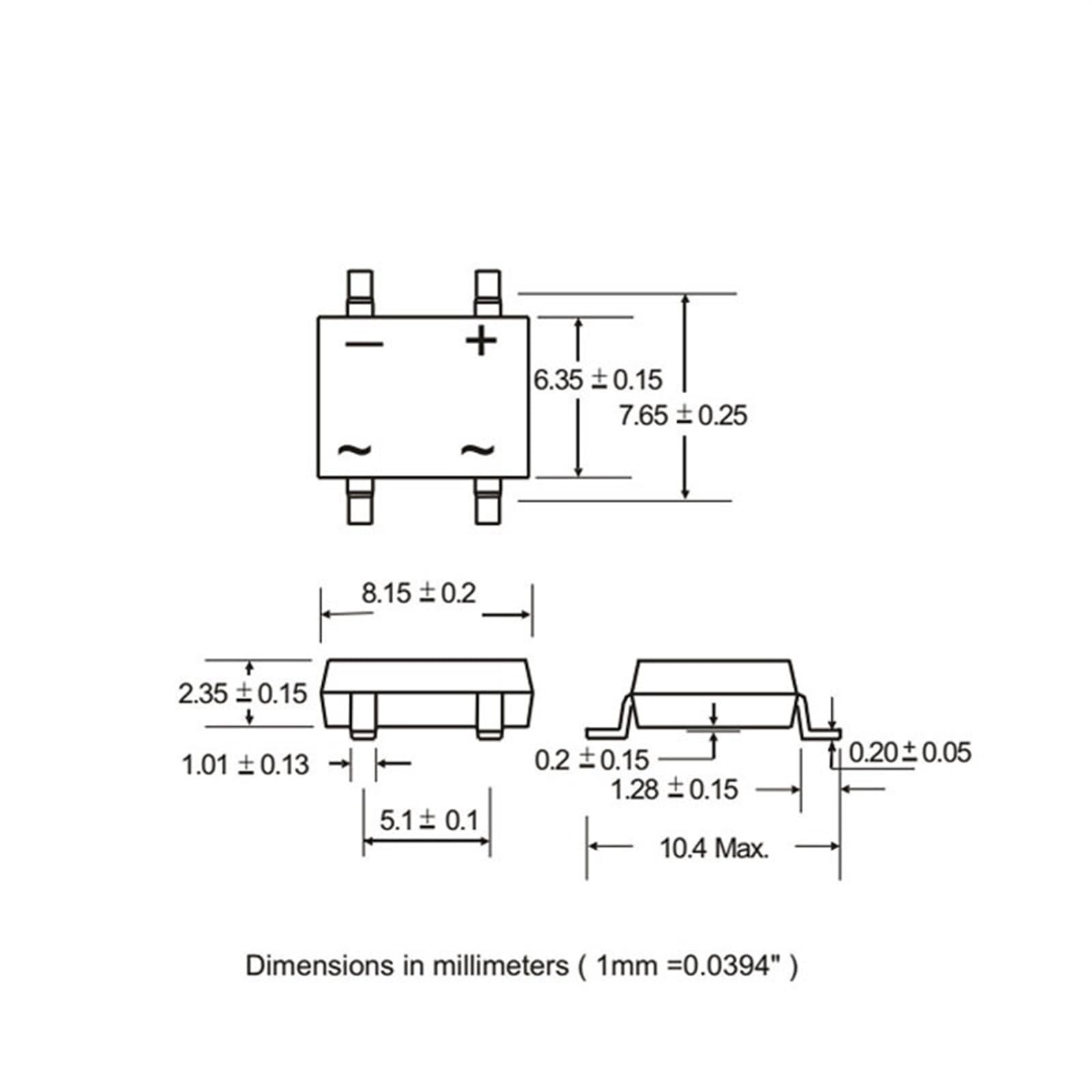 DB107S Brückengleichrichter SMD SOP-4 Gleichrichter, Brückenstapel, 1 A/1000 V, 30/50 Stück (50 Stück)