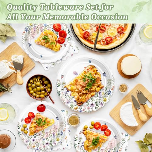 Image of 100 Pcs Wildflower Paper Plates and Napkins Disposable Set for Party