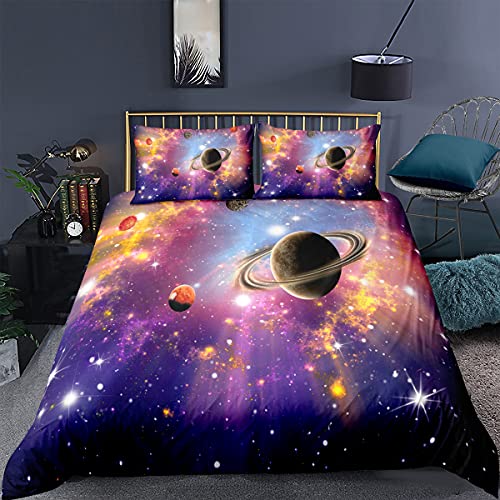 Anwind Juego De Ropa De Cama Compuesto por Funda Nórdica Y Funda De Almohada,3D Galaxia Cielo Estrellado Patrón Universo Planeta Impresión Suave Microfibra Ropa De Cama De (Universo 10,150×220cm)
