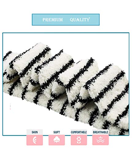 Image of Wander G Womens Over Knee High Fuzzy Socks Cute Cartoon Thigh High Stockings Warm Stripe Leg Warmers